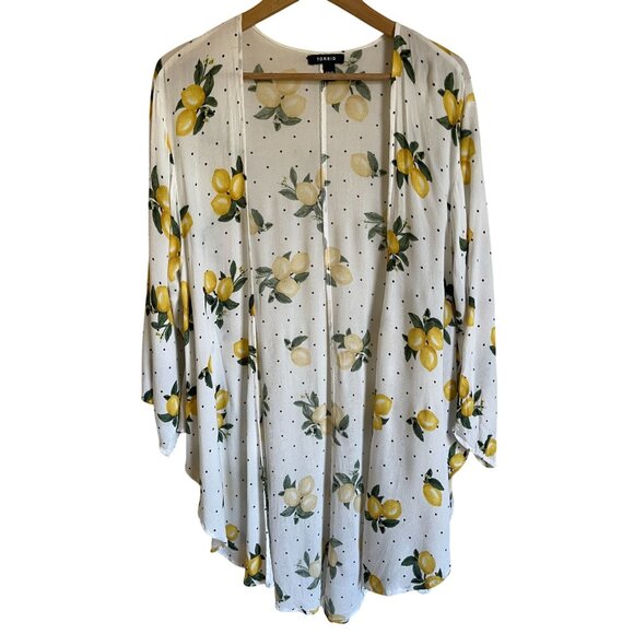 TORRID Size 00/0 White Lemon Citrus Fruit Polka Dot Kimono Wrap - Picture 3 of 9